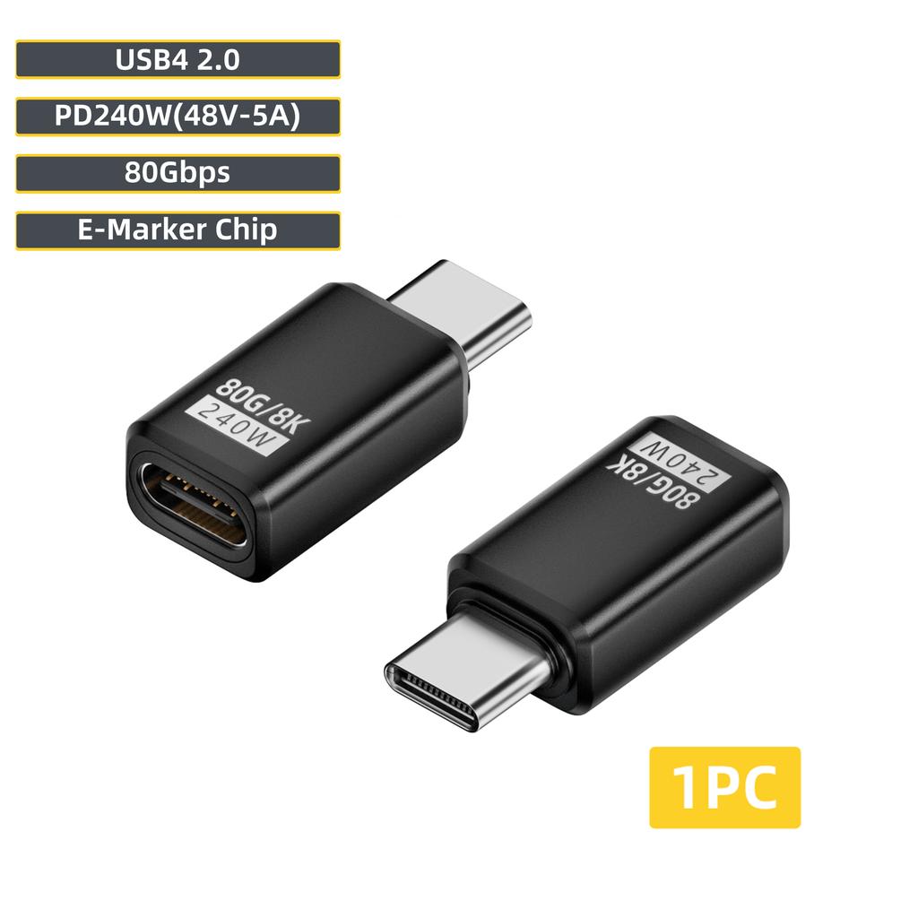 USB4 V2 90 Degree Type C Angle Adapter 80Gbps Thunderbolt 5 4 3 Elbow Adapter 240W USB-C Cable Connector 40Gbps for MacBook Air