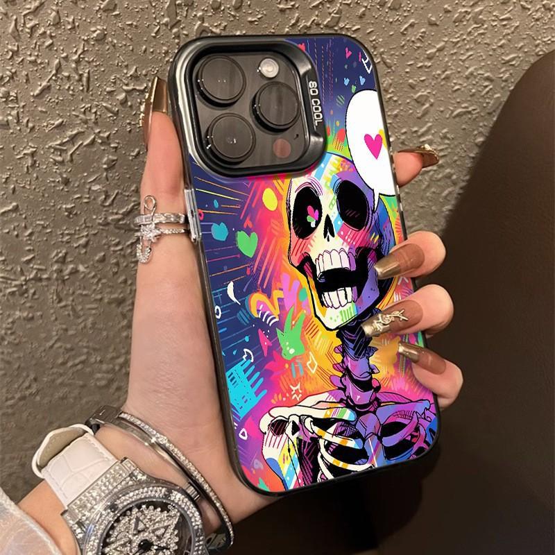 Heart-shaped skull case for iPhone 16 Pro Max in silver, suitable for iPhone 18/14. A personalized and creative drop-proof case.
