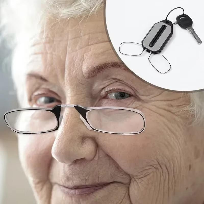 Nose Clip-on Reading Glasses Folding Legless Ultralight Keychain Glasses Men Women Mini Portable Presbyopic Glasses