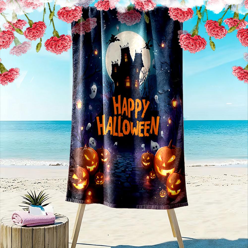 Hauntingly glowing Halloween scene Print beach towel, quick drying, suitable for travel, outdoor sports, jogging, the beach and swimming, gift