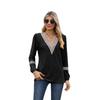 Autumn Winter Solid Color Lace Patchwork V-neck Long Sleeved Loose T-shirt Top T-Shirts (women’s)