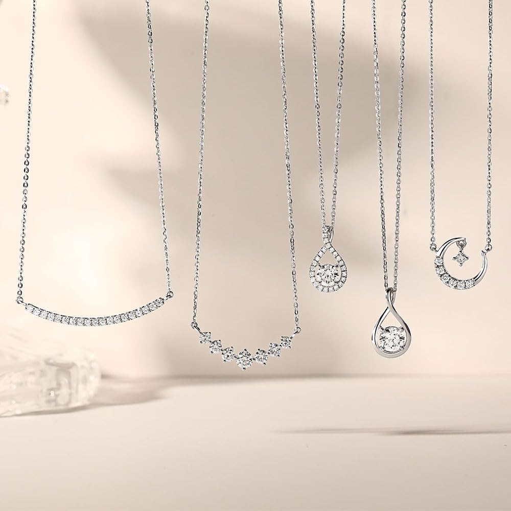 Platinum Necklace Lab Grown Diamond 19 Stones Total Genuine Diamond Smile Horizontal Line PT950 Birthday Anniversary Christmas Present Gift Wrapping