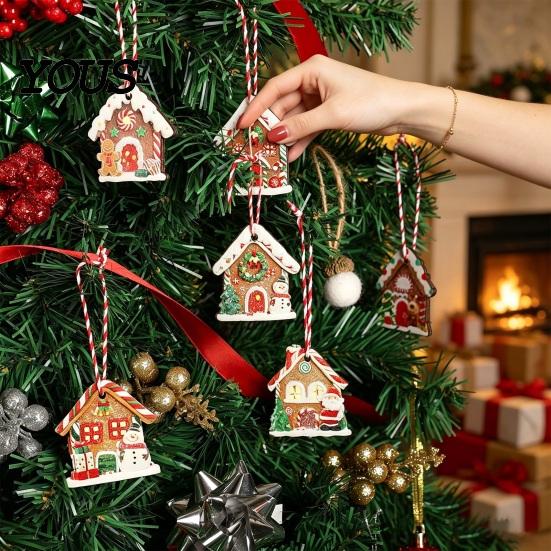 Винтажные ornaments-конфетные домики 24/36 шт., Рождественские ornaments-пряничные домики, Деревянное украшение для елки с веревкой, DIY, Новогодние украшения для вечеринки, Подвесные