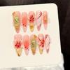 10 Pcs Long Stiletto Fake Nails With Colorful Flowers And Rhinestones Fresh Summer Wearable Acrylic Press On Nails