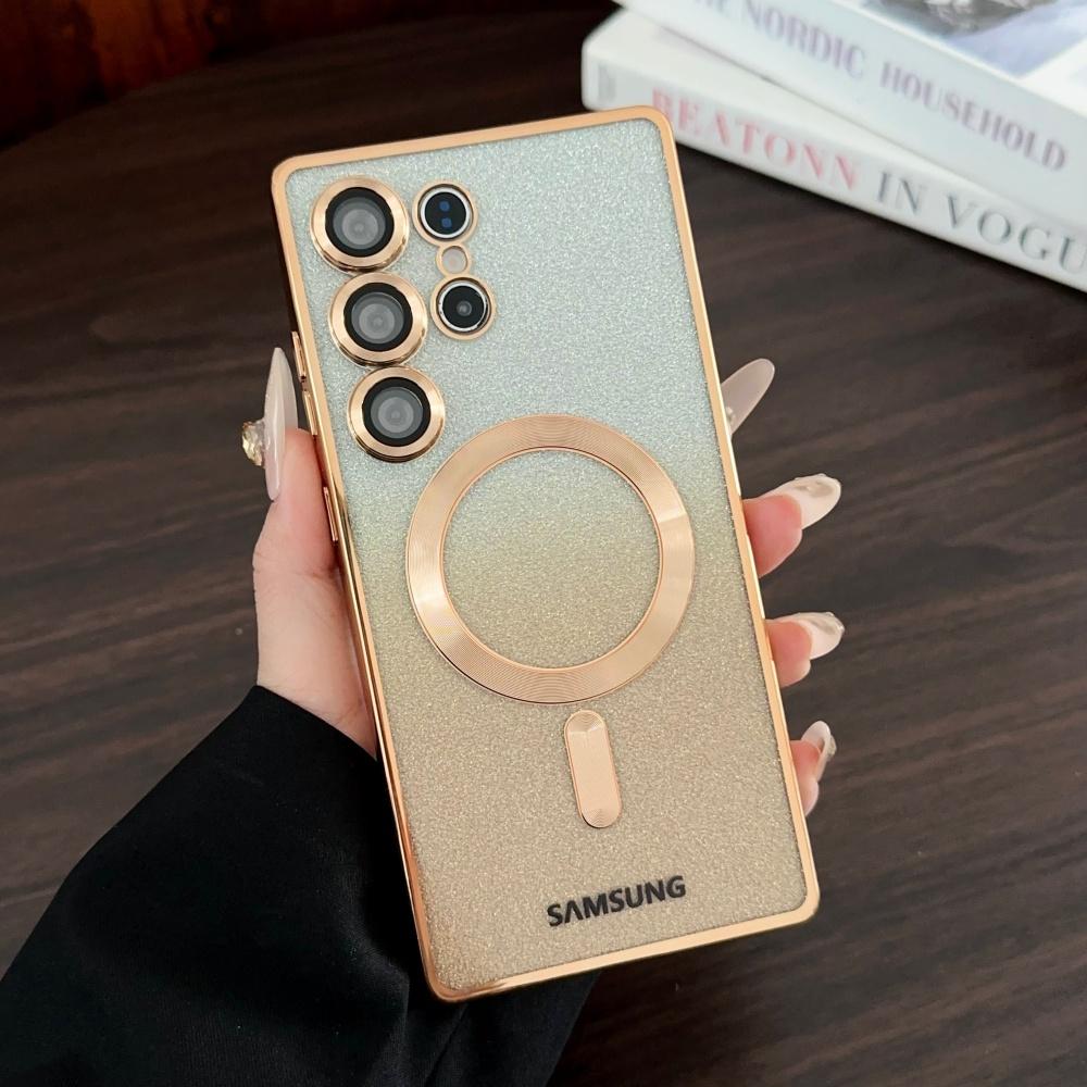 Роскошное покрытие с блестками для MagSafe Магнитный чехол для Samsung S25 S24 S23 S22 Ultra Plus S21 S24 FE S25 Edge Прозрачная яркая крышка