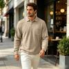 Men's Knit Pullover Top Collared Long Sleeve Pocket Casual Outdoor Fall Shirt