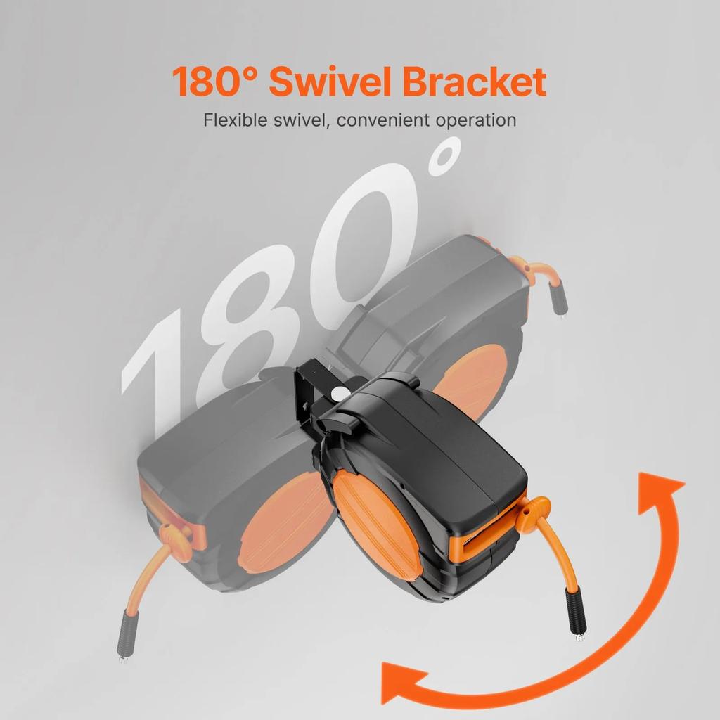 VEVOR Retractable Air Hose Reel, 3/8IN x 50FT Hybrid Air Hose Max 300PSI, Air Compressor Hose Reel Auto-Rewind with 5FT Lead in