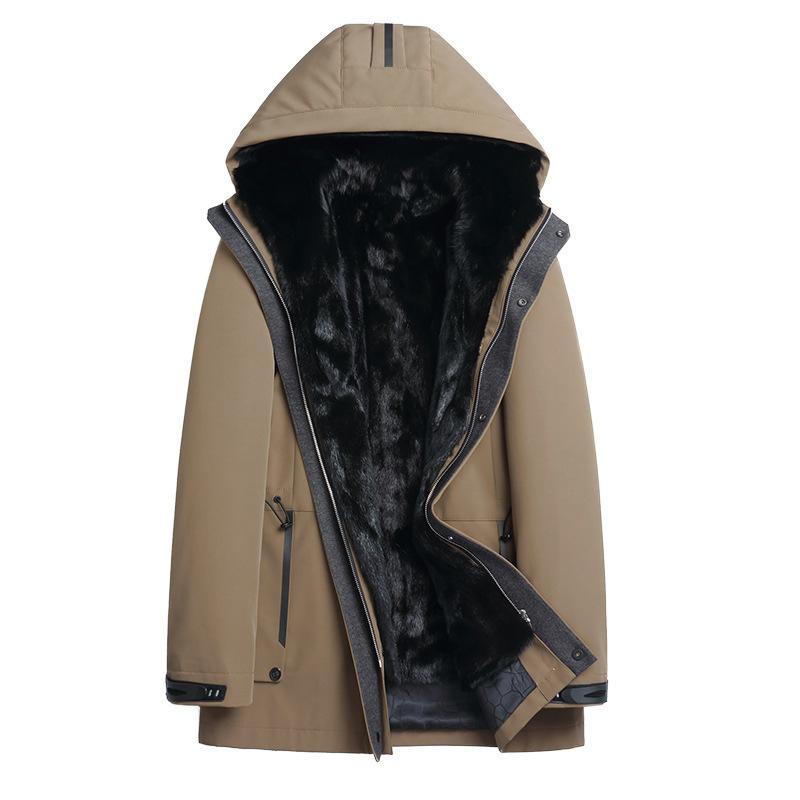 Pie Overcome Men's 23 New Mink Liner Pike King Men's Fur Integrated Medium and Long Leather Pike Coat Winter