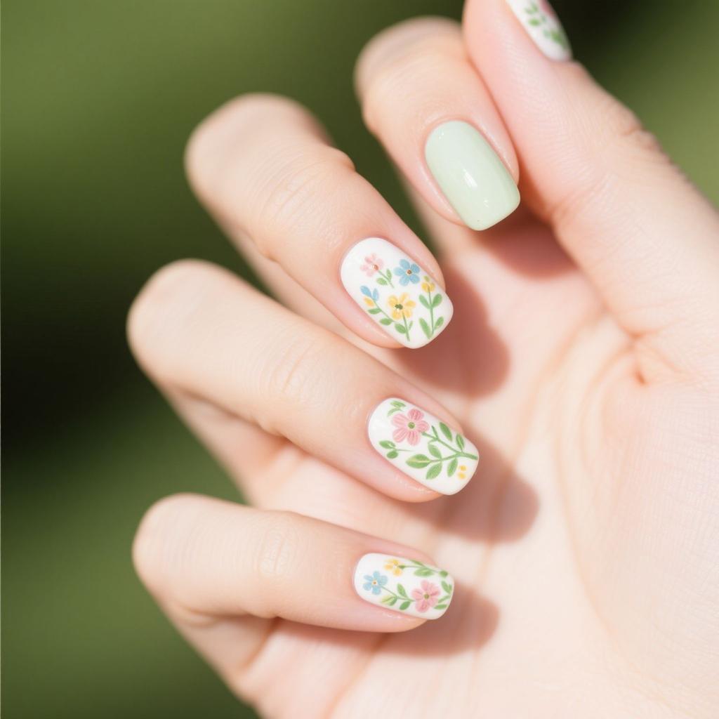European And American Manicure, Simple, Small And Fresh Collection, Pastoral Style, Cute Puppy Flowers, Short Armor