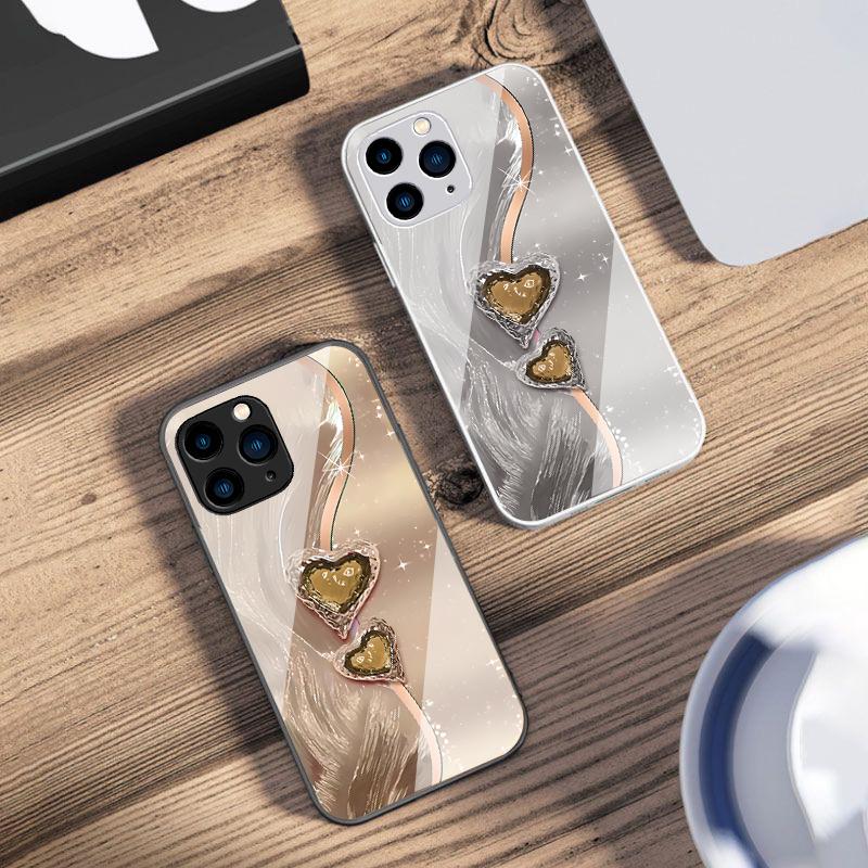 Янтарный Двойная Любовь Для iPhone 16 Pro Max 15 Pro 14 13 12 Mini 11 XS Max XR 7 8 Plu SE 2022 Чехол для телефона из закаленного стекла