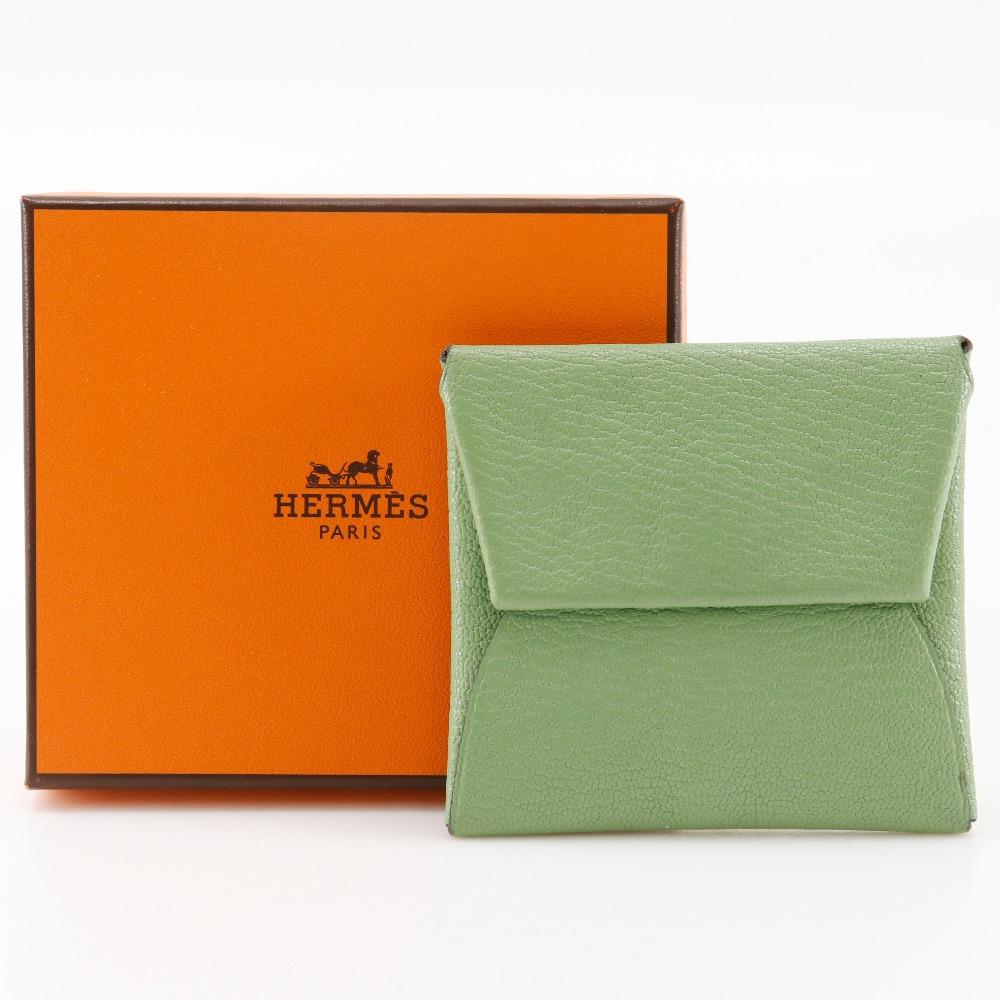 Hermes Bastia Coin Purse Green Shave Women Used
