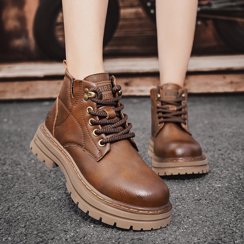 Мужские ботинки Мартин до середины икры из натуральной кожи - Британский стиль, Модная повседневная рабочая одежда, Теплая осенне-зимняя мода.