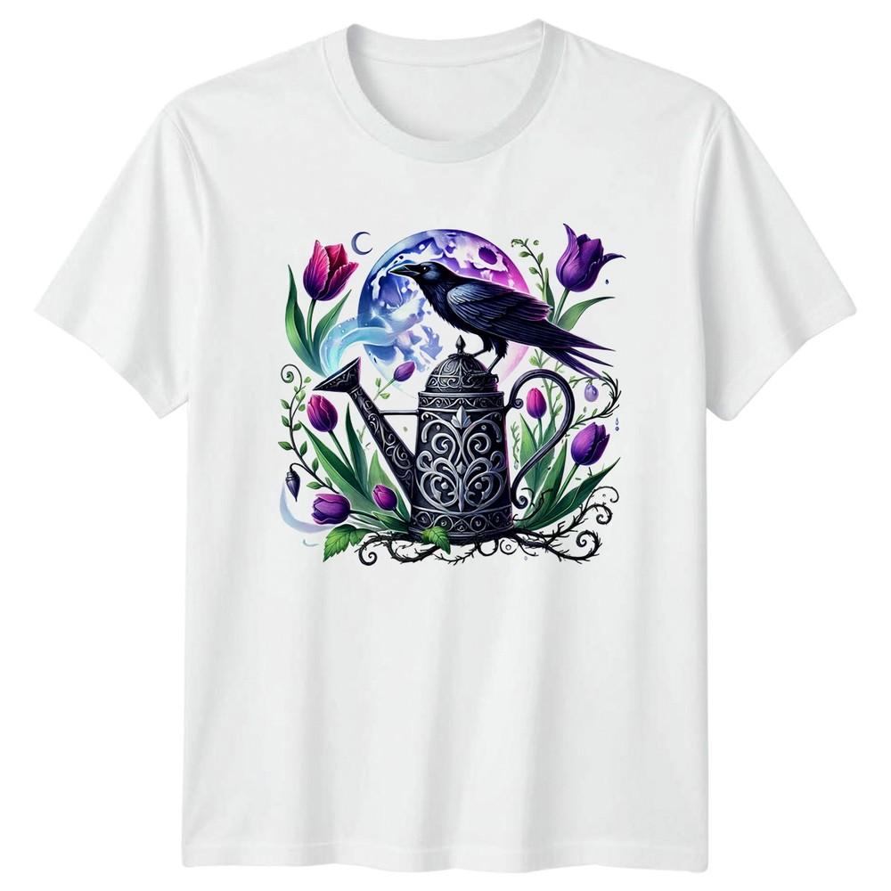 Mystical Crow Moon Garden Watering TShirt Gothic Nature Gardening Gift