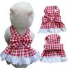 Платье для домашних животных, стильное красное платье в клетку с кружевным подолом, платье принцессы без рукавов с бантом для кошек и собак на весну и лето