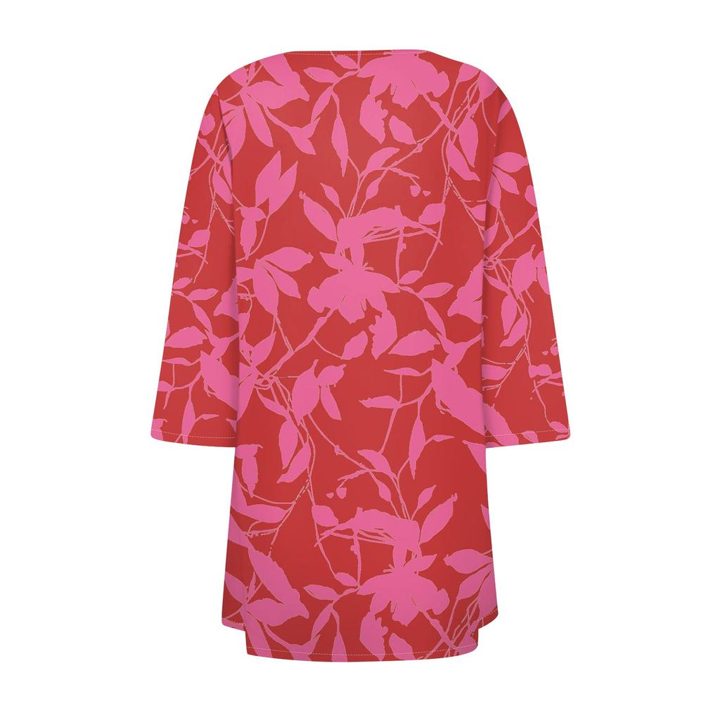 Women's  Print Irregular Three-quarter Sleeve Cardigan With Pocket Jacket