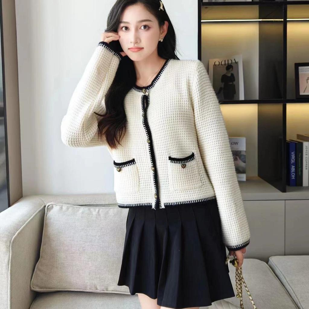 Кардиган, свитер, осеннее и зимнее пальто, кардиган, вязаный высококачественный ароматный корейский свитер с длинными рукавами и круглым вырезом, женский кардиган