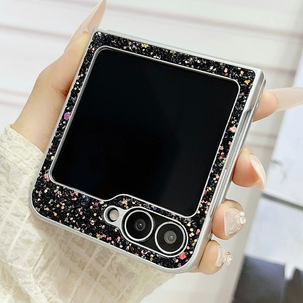 For Samsung Galaxy Z Flip7 FE 5G/Z Flip6 5G Case Rubberized Silver Edge Phantom Glitter Hard PC Phone Cover