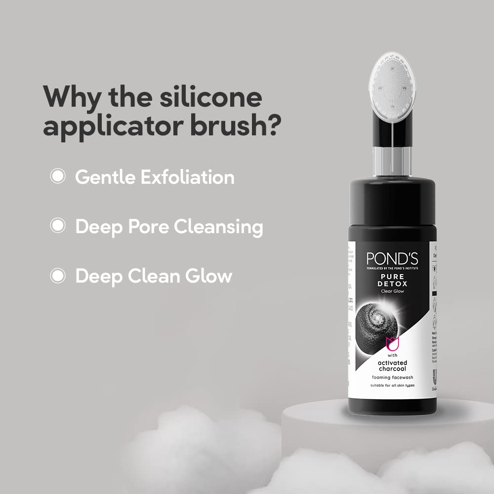 POND'S Пенящаяся очищающая щетка для умывания лица Pure Detox для сияния кожи, нежное отшелушивание, глубокое очищение, для всех типов кожи, 150 мл