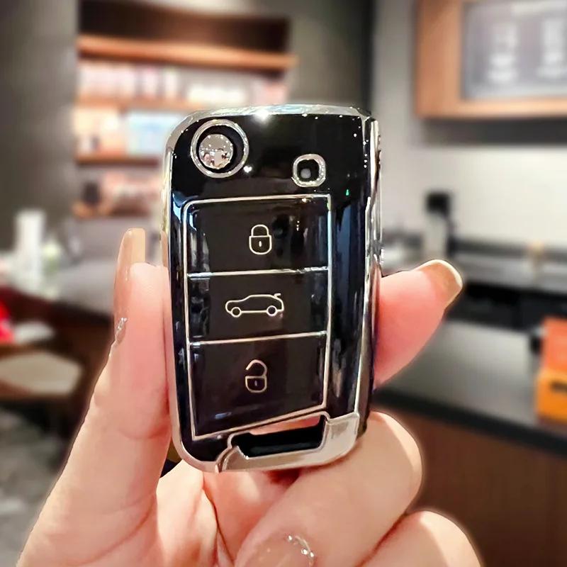 Чехол для автомобильного ключа из ТПУ для VW Volkswagen Golf 7 MK7 Tiguan MK2 T-roc T-cross Skoda Octavia Kodiaq Karoq Seat Ateca Leon Fob