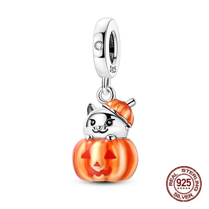 Halloween Charms Bead Copper Luminous Pumpkin Ghost Dangle Fit Bangle Bracelet Necklace Diy Jewelry