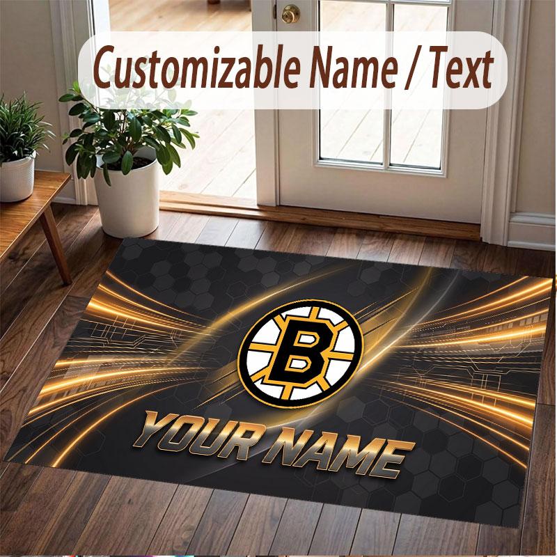 Индивидуальный ковер с принтом узора Boston Bruins, именем и текстом, мягкий, нескользящий напольный ковер для домашнего интерьера