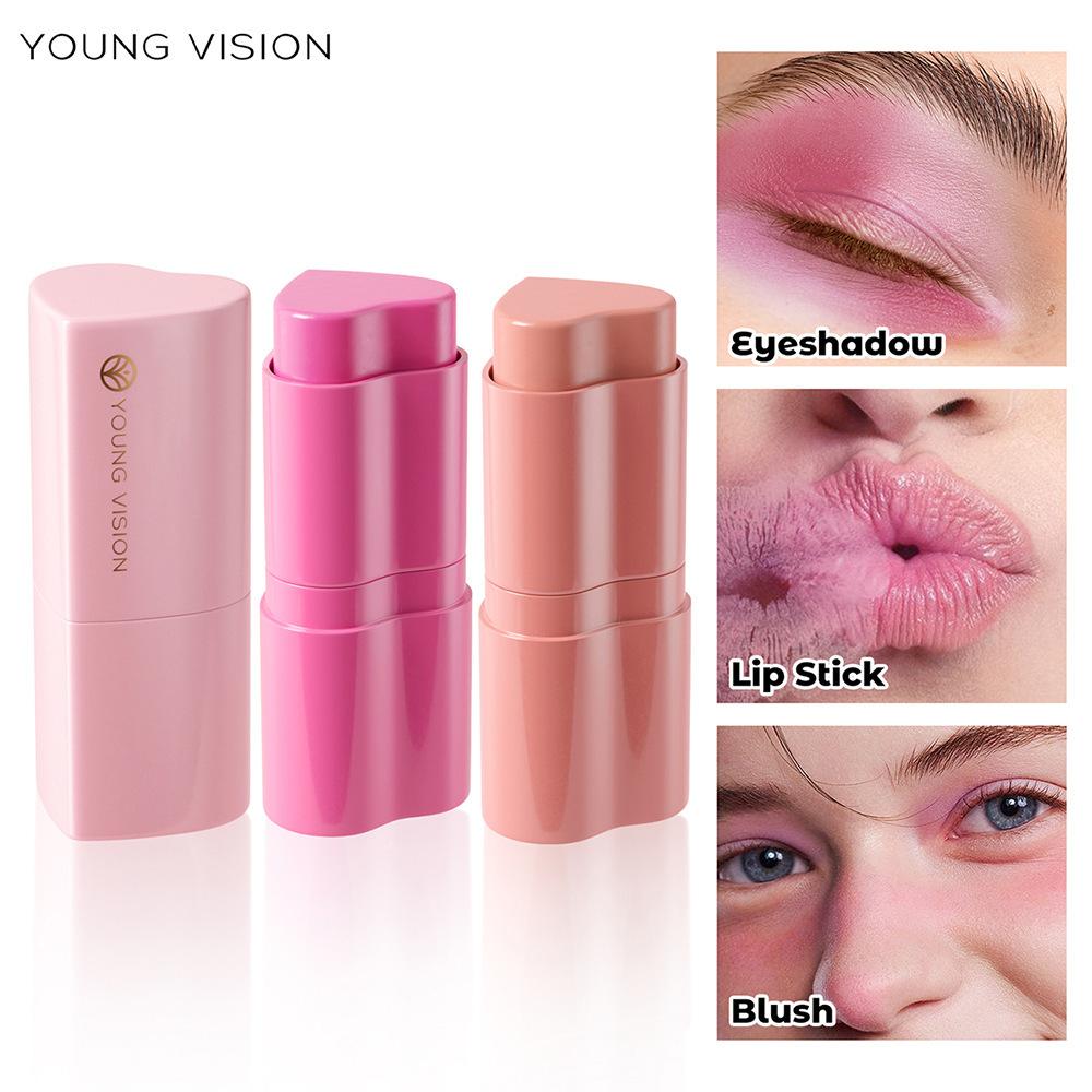 YOUNG VISION 1PCS Heart Blush Cream Contouring Stick Face Modifier Mousse Blush Lipstick 2-in-1