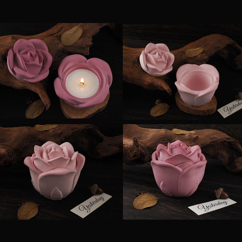 Rose Flower Resins Jar Molds 3D Rose Flower Resins Molds with Lid for Making Candle Cup Holder Jewelry Storage Jar