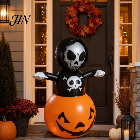 PVC Waterproof Inflatable Grim Reaper Halloween Decoration, Large Spooky Blow Up Wind Resistant with Pumpkin for Yard, Lawn, Porch, Haunted