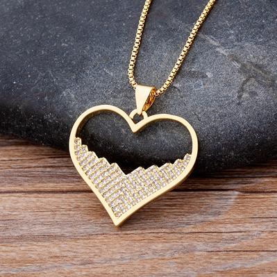 Nidin Luxury Fashion Cubic Zirconia Heart Pendant Women Gold Plated High Quality Chain Necklace Sparking Jewelry Party Gift