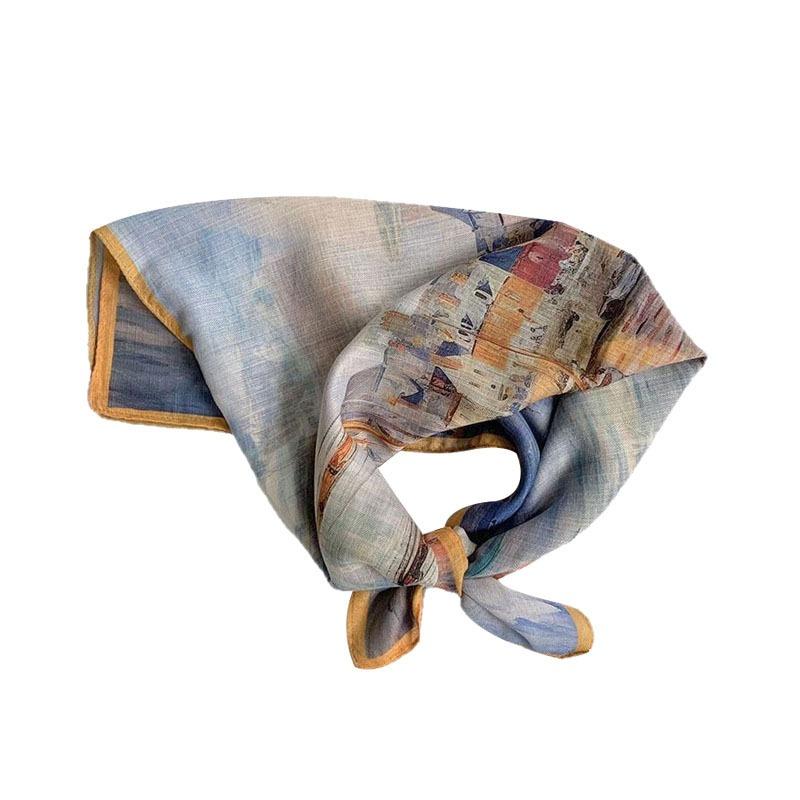 70 Double-sided Silk Scarf, Small Square Scarf, Scarf, White Rose Linen Silk Scarf, New High-end Scarf, Shawl Cover.