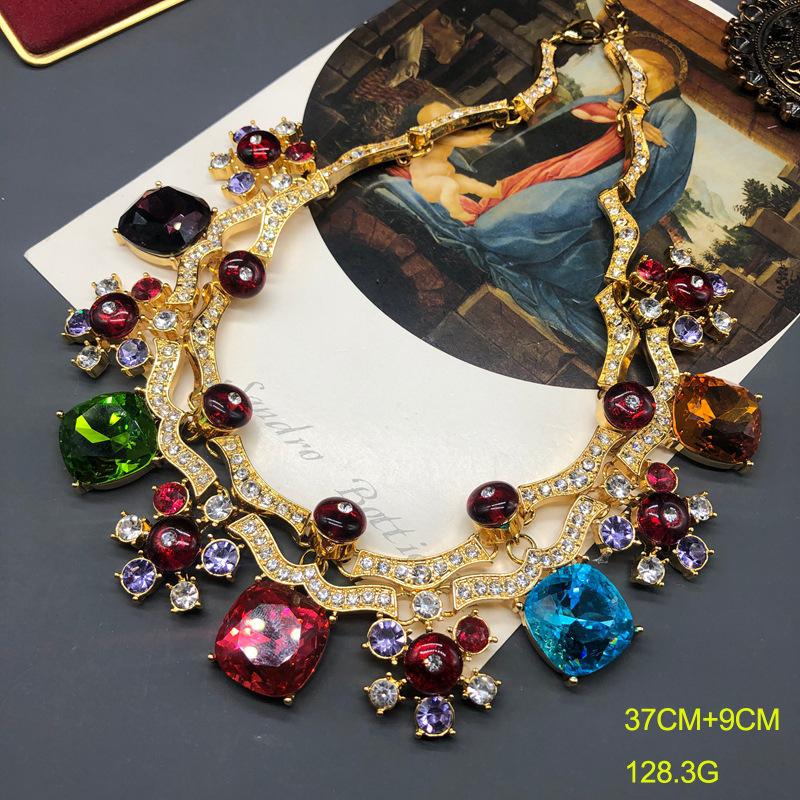 Тяжелая промышленность Винтаж Средневековые украшения Цветная огранка Драгоценный камень Короткое ожерелье Серьги Легкая роскошь Элегантный Универсальный набор