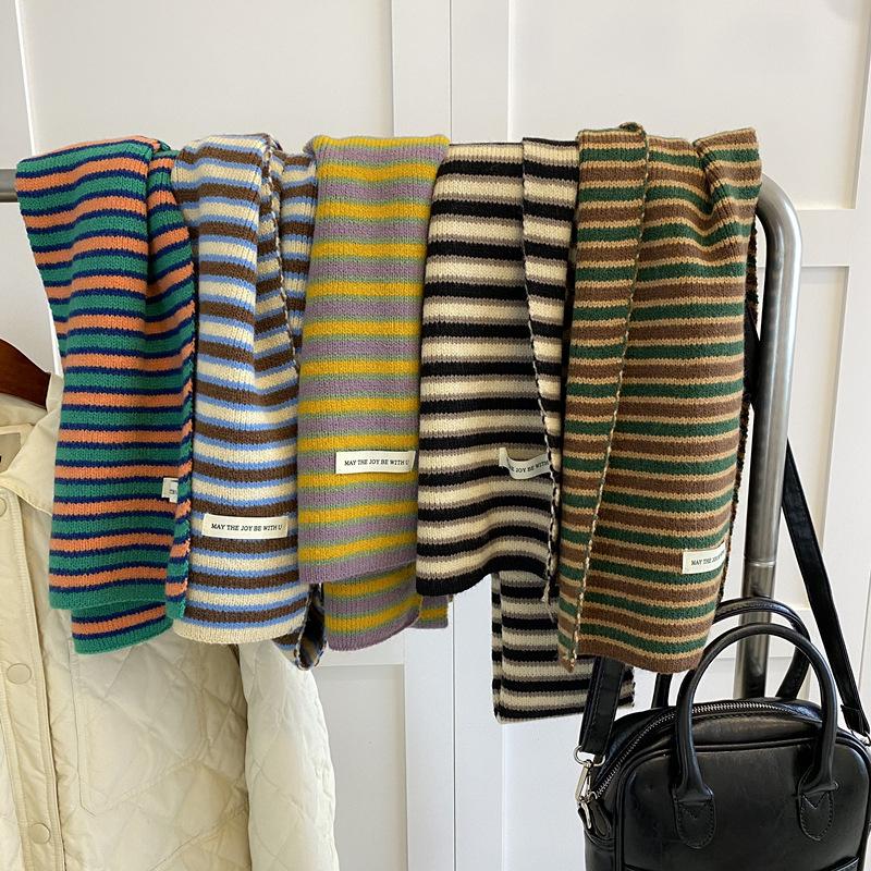 Autumn and Winter Atmosphere Scarf To Keep Warm and Color Blocked Retro Student Scarf Contrasting Color Stripes Korean Gentle Ins Style Girl
