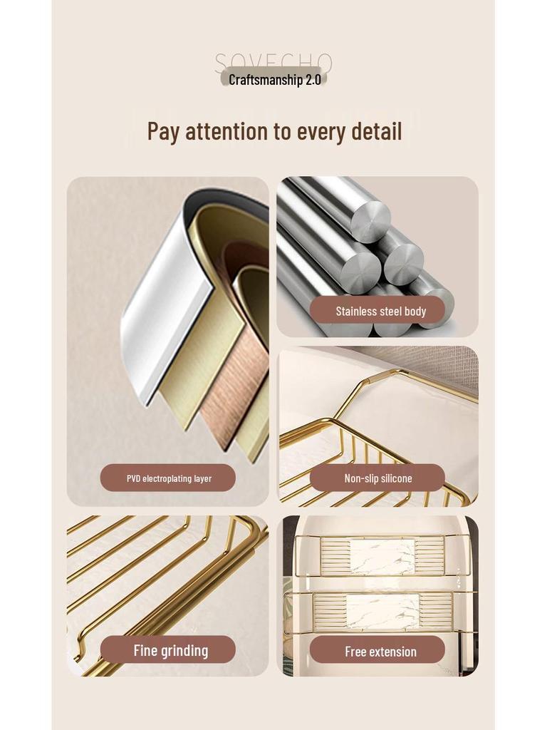 Stainless Steel Non-Slip Marble Bathtub Organizer Rack with Telescopic Shelf for Bathroom Use