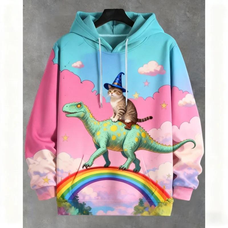 2026 Funny Dinosaur Cat Solider 3d Print Hoodies Men Women Fashion Oversized Hoodie Sweatshirt Animal Coat Sweats Mens Clothing