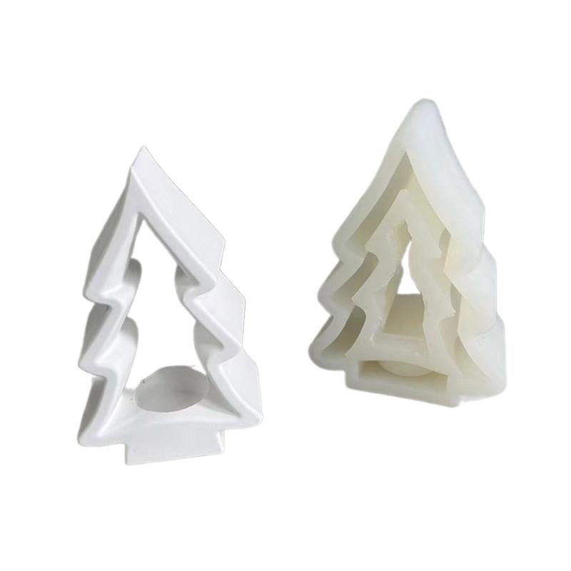 Cute Christmas Tree Candlestick Silicone Molds DIY Crafts Plaster Mold Table Ornament Mould Tealight Candle Holder Mold