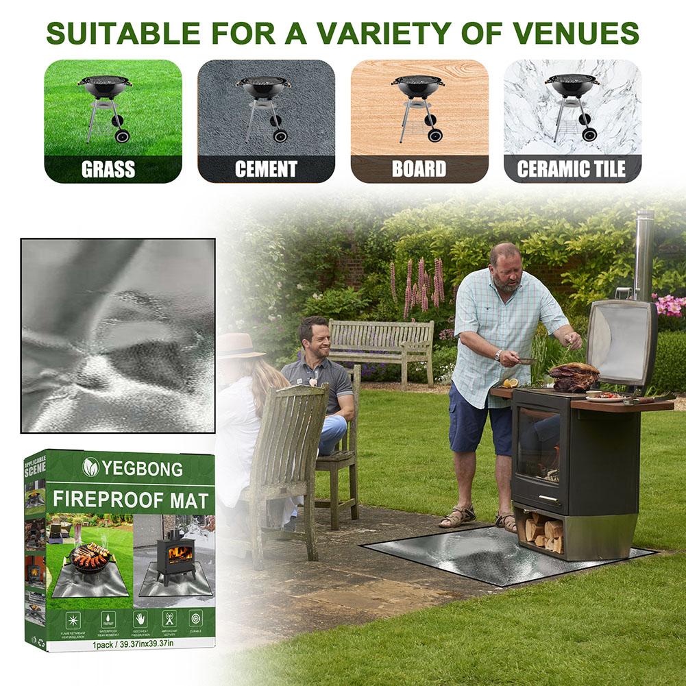 Square Fire Pit Mat Heat Resistant Fire Retardant Base Pad 100cmx100cm 3 Layers Large Fire Pit Mat Easy To Clean for Deck Patio