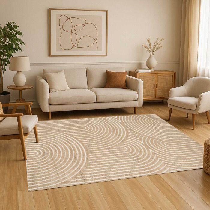 Tapis salon à relief géométrique doux beige 160x230