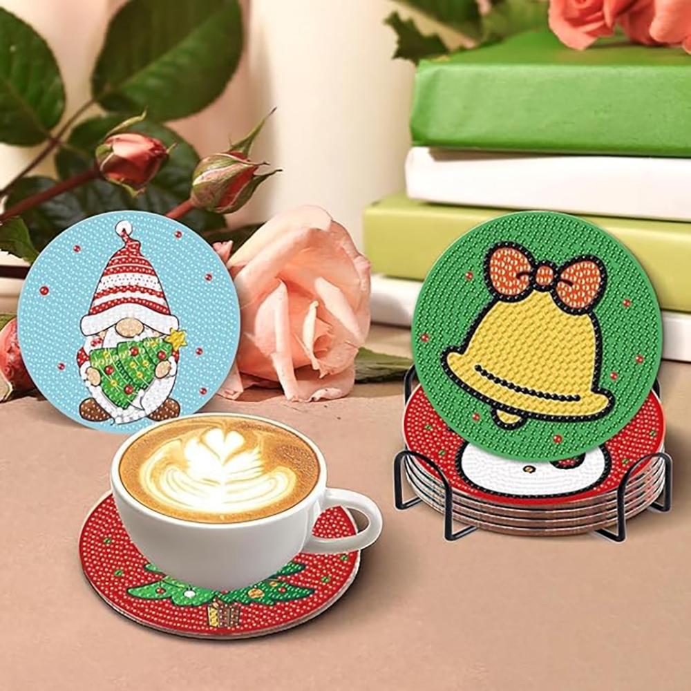 8 штук/набор подставок с рождественским узором, расписанных алмазной мозаикой, сделай сам подставки с держателями, подходят для начинающих и взрослых, подарки для рукоделия