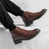 Men Block Heel Lace-Up And Side Zipper Design Brogue Combat Boots