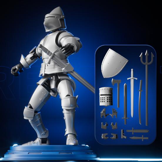 Armor Knight Action Figure with Accessories Movable Joints 3D Printed Medieval Warrior Soldier Model Toy Stress Relief Articulated Dummy Decoration