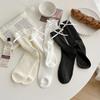 Women's White Bow Mid-Calf Ballet Socks - Spring/Autumn Versatile Over-the-Knee Solid Color, Miu~ Series.