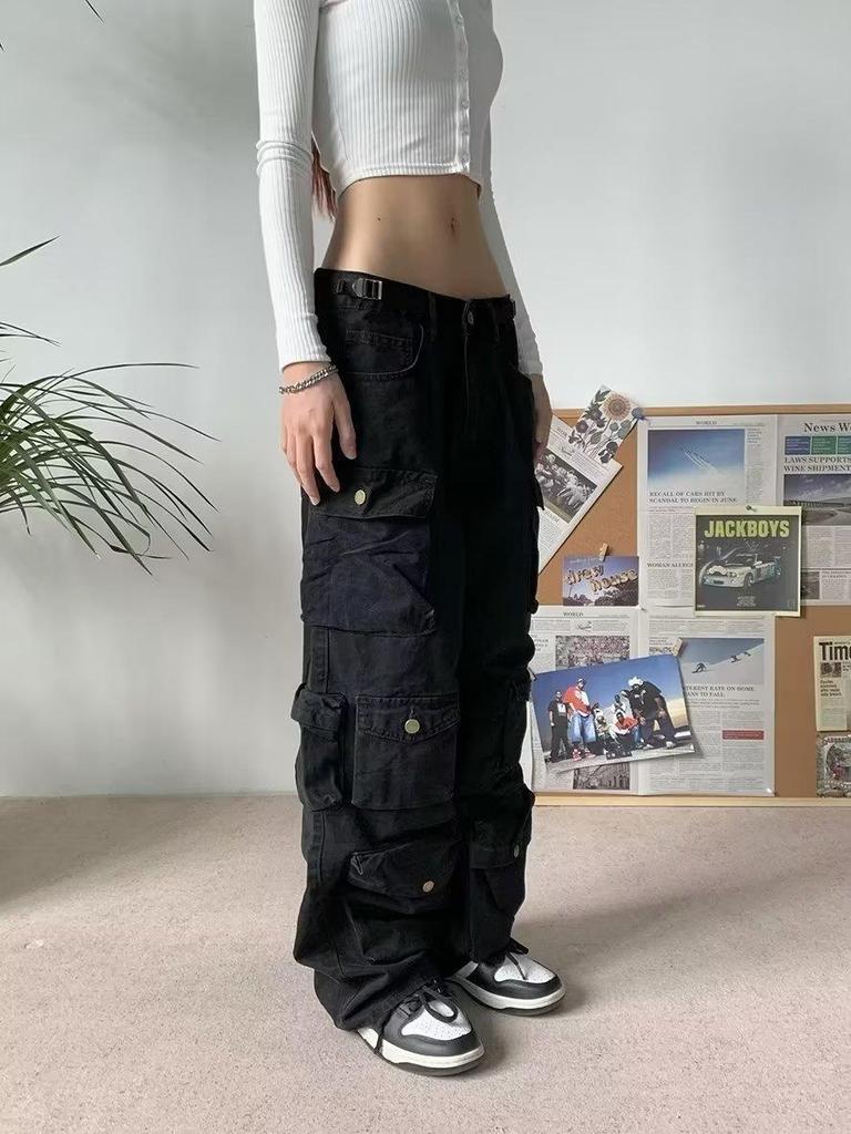 Мужской американский ретро-комбинезон свободного кроя с множеством карманов и широкими штанинами  