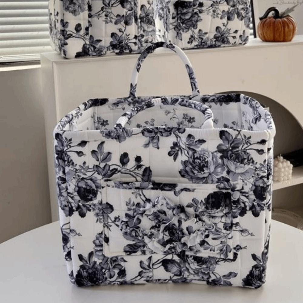Vintage Foldable Laundry Basket Floral Print Quilted Storage Basket Travel