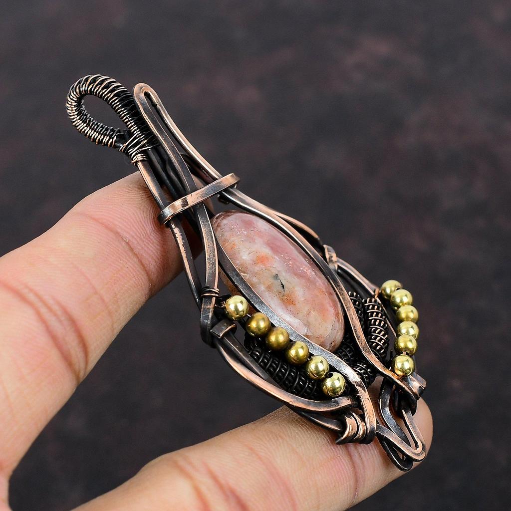 Подвеска Sunstone, обернутая медной проволокой, подвеска из драгоценных камней Sunstone, ювелирные изделия, изящная подвеска, подвеска ручной работы, обернутая медной проволокой, ювелирные изделия, подарок для него