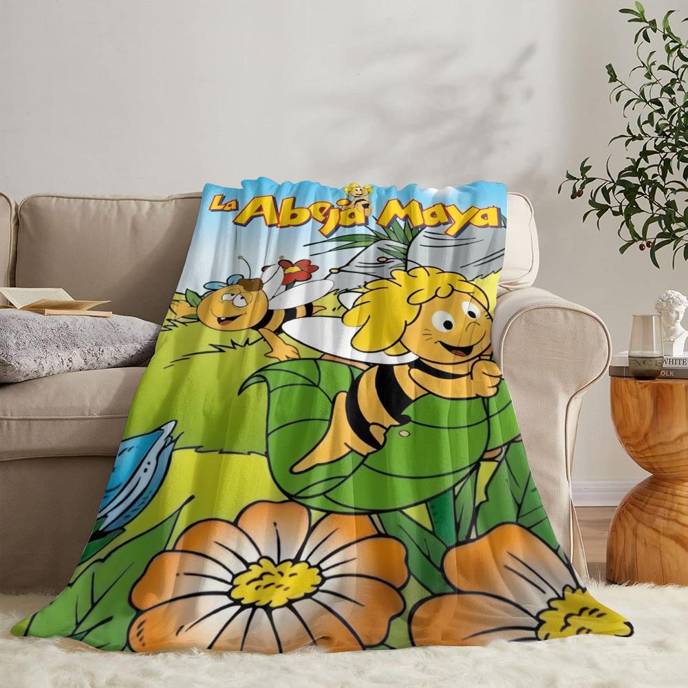 GUOYU Blanket MMaya The Bee With Flowers Throw Soft Flannel Throw Summer Blanket Lightweight Cozy Nap Blanket for Sofa Bed Travel