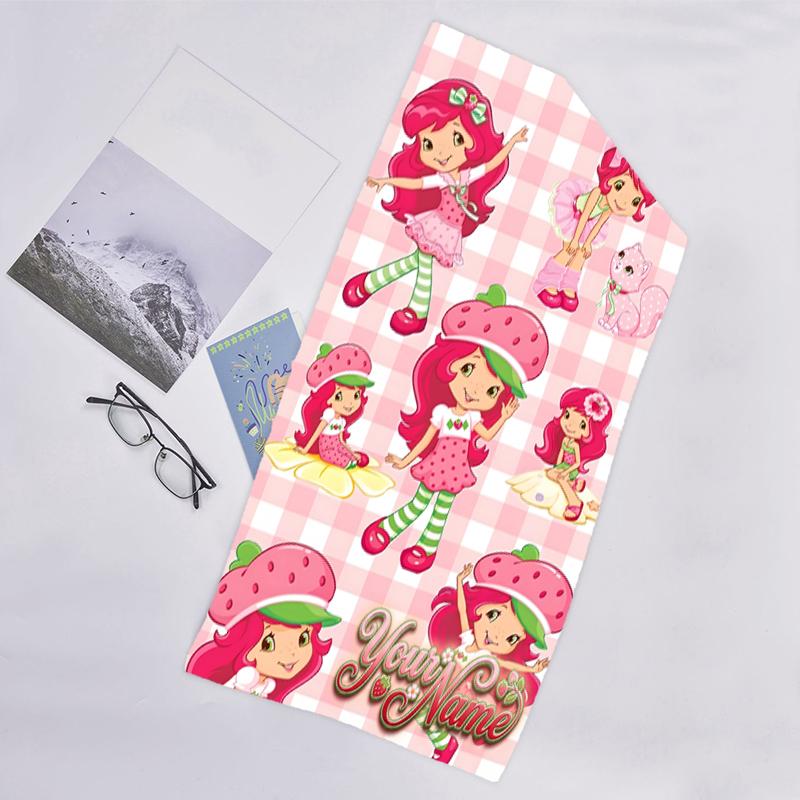 1pc Princess Strawberry Beach Towel with Custom Name, Beach and Seaside Swimming Pool Equipment, Fashion Pattern, Rectangular, Travel Essential