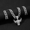 Bull Head Pendant Full of Diamonds Cuban Chain, Hip-hop Street Rap Style 15mm Clasp Jewelry European and American Niche Personalized Animals