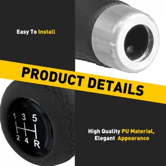Universal Car Gear Shift Knob Manual Shifter Lever Handle Stick Black Leather EA