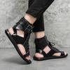 Men Roman Sandals Black White Leather Gladiator Sandals Outdoor Summer Roman Sandals for Men Peep Toe Open Toe Beach Shoes
