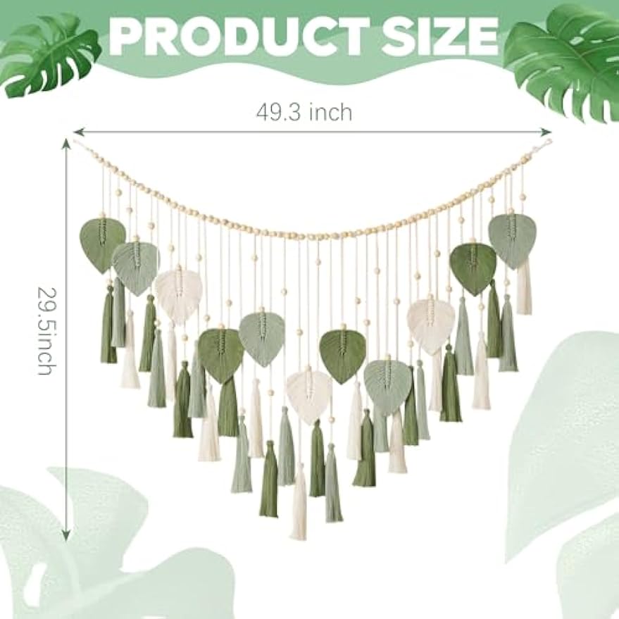Urbun Macrame Wall Hanging Leaves- Large Chic Feather Boho Decor Wowen Art Leaf Tassels Tapestry Handmade Macrame Wall Decor for Bedroom,Living Room